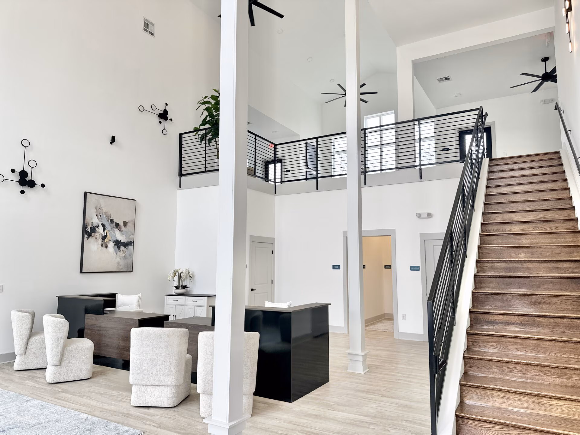 Mezzanine walkway above the clubhouse lounge